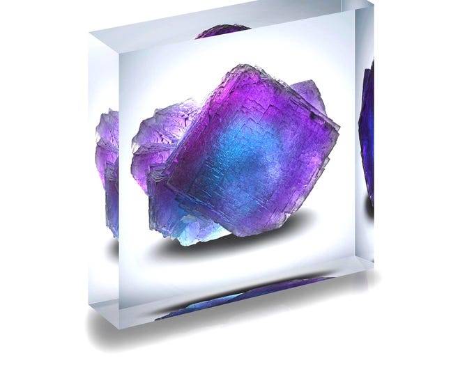 Giclee Print of Austrian Fluorite displayed in acrylic block.