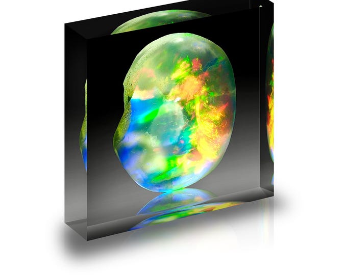Print of Ethiopian Opal displayed in acrylic block.