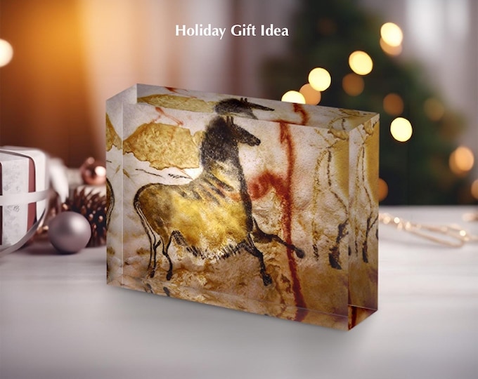 Giclee Print of Prehistoric Lascaux Cave Painting France displayed in acrylic block