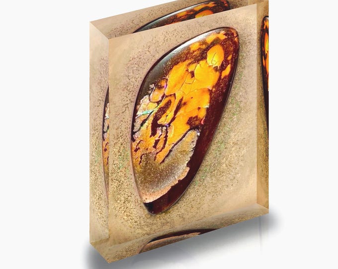 Giclee Print of Boulder Opal displayed in acrylic block
