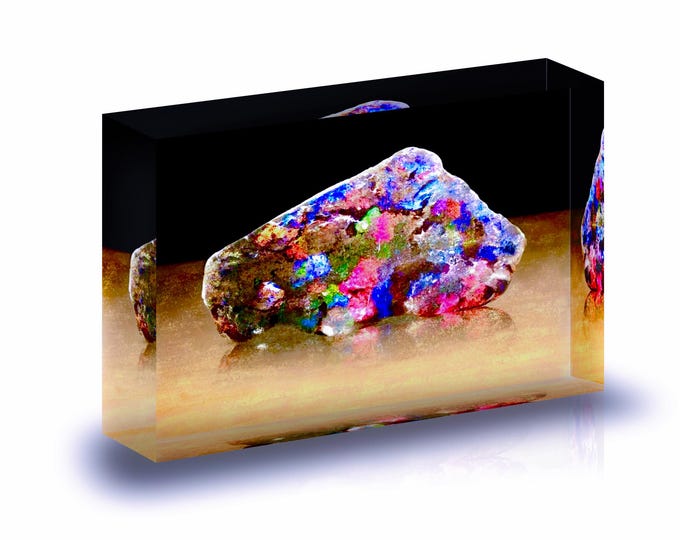 Print of Andamooka Opal displayed in acrylic block.