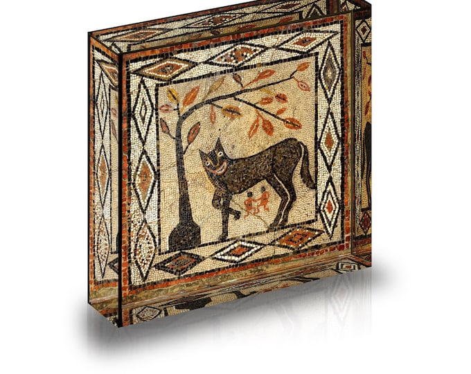 Giclee print of Roman Mosaic displayed in an acrylic block