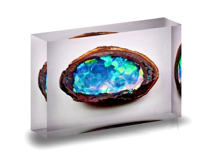 Giclee print of Yowah Opal displayed in acrylic block