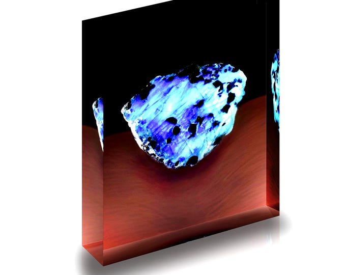 Print of  White Labradorite from India for display in acrylic block.