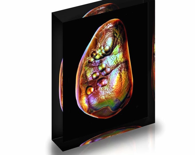 Print of Mexican Fire Agate displayed in acrylic block.