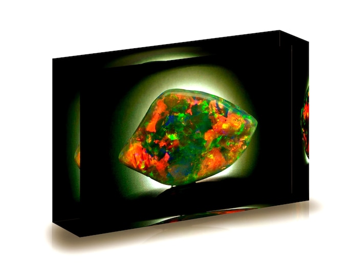 Giclee Print of Dark Jubilee Opal displayed in acrylic block