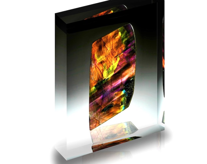 Print of Spectrolite from Finland displayed in acrylic block