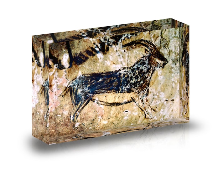New—Prehistoric Cave Art of Goat displayed in acrylic block