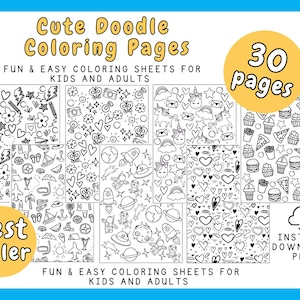Doodle Coloring Pages Printable – 30 Fun Coloring Sheets for Kids & Adults, Easy Coloring Book (PDF Instant Download)