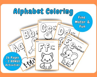 Alphabet Coloring Worksheets A-Z | ABC Letter Coloring Pages | Preschool Fine Motor Activity | Kindergarten Alphabet Printable (PDF)