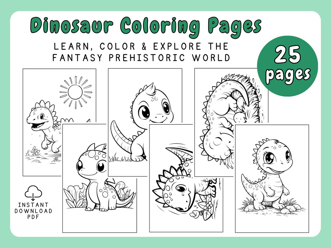 Dinosaur Coloring Pages: 25 Dino Coloring Sheets for Kids (instant ...