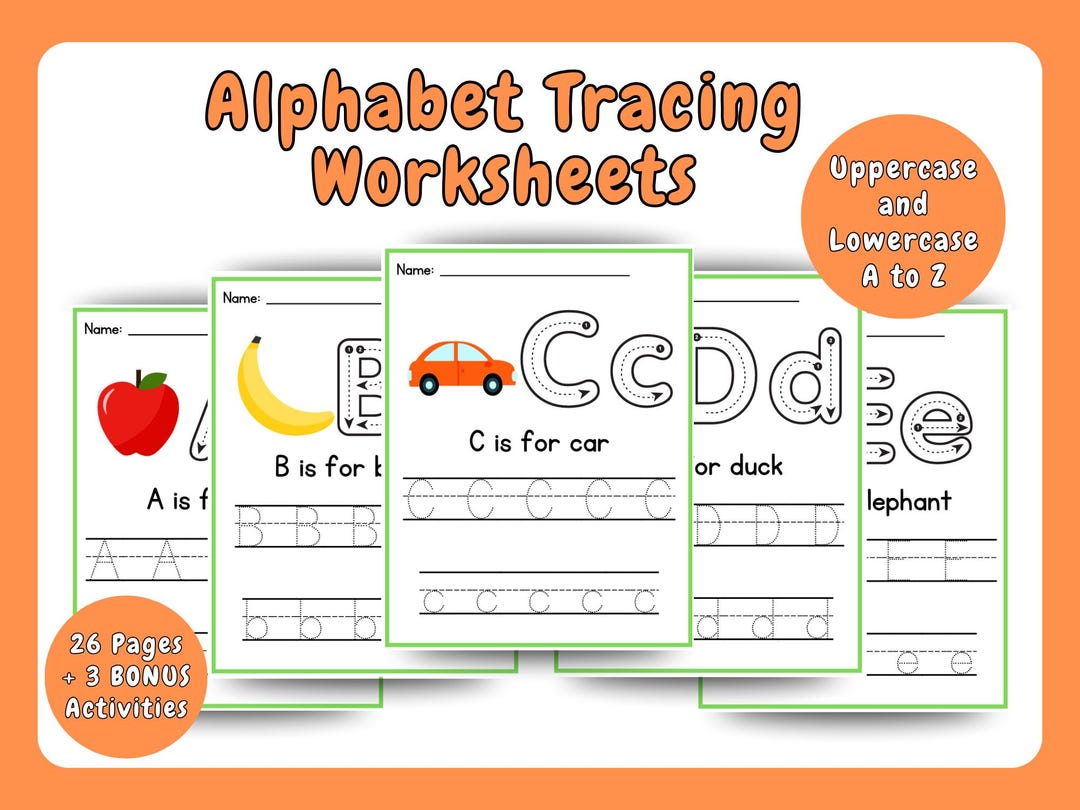 Alphabet Tracing Worksheets A-Z | Uppercase & Lowercase Letter Writing ...