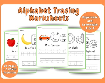 Alphabet Tracing Worksheets A-Z | Uppercase & Lowercase Letter Writing Practice | Preschool and Kindergarten Handwriting Printable (PDF)