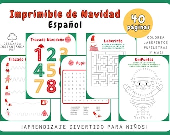 Imprimible Actividades de Navidad | 40 Páginas Para Colorear, Actividades para Niños, y mas. (PDF)