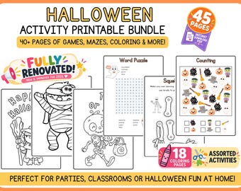 Halloween Activities for Kids | Preschool Activity Pack | Coloring Pages, Mazes, Games & Worksheets | Halloween Printable 45 Pages (PDF)