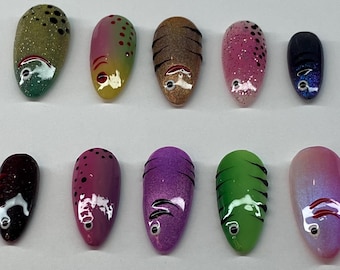 Fishing Lure Press On Nails: Summer Trend Nail Art with Application Pack