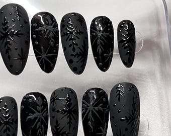 Gothic Christmas sweater snowflake design press on nail design with application pack