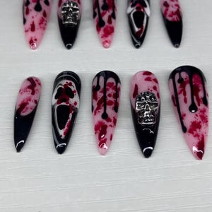 Ghostface Press On Nails, 3D Blood Drip, Halloween False Nails