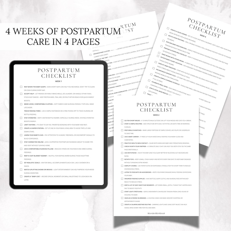 Postpartum Checklist Printable New Mom Digital Guide Fourth Trimester ...