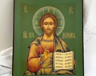 Hand painted Icon of Christ the Savior on wooden board