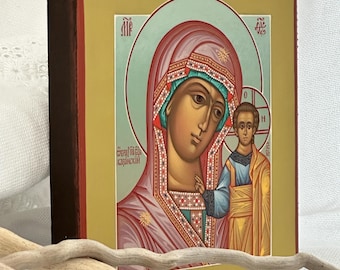 Hand painted icon of Mother of God “Kazanskaya” on wooden board