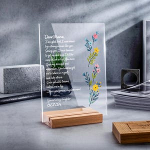 Carta manuscrita personalizada en acrílico: regalo con mensaje personalizado para mamá con base de madera, decoración de recuerdo para ella, regalo de cumpleaños para mamá y abuela.