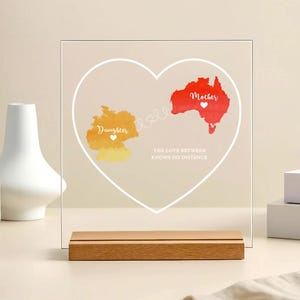 Personalisierte Acryl Fernkarte Kunst - Individuelles Zwei Länder Geschenk für Mutter oder Tochter - Elegantes klares Andenken - Mutter Geburtstag