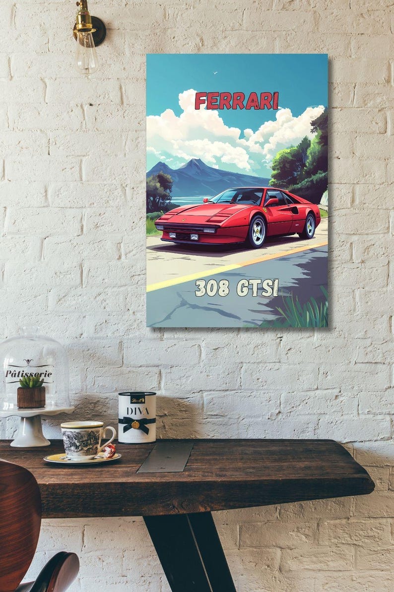 Ferrari 308 Gtsi Original Wall Art Poster Decor Digital Car Poster Etsy