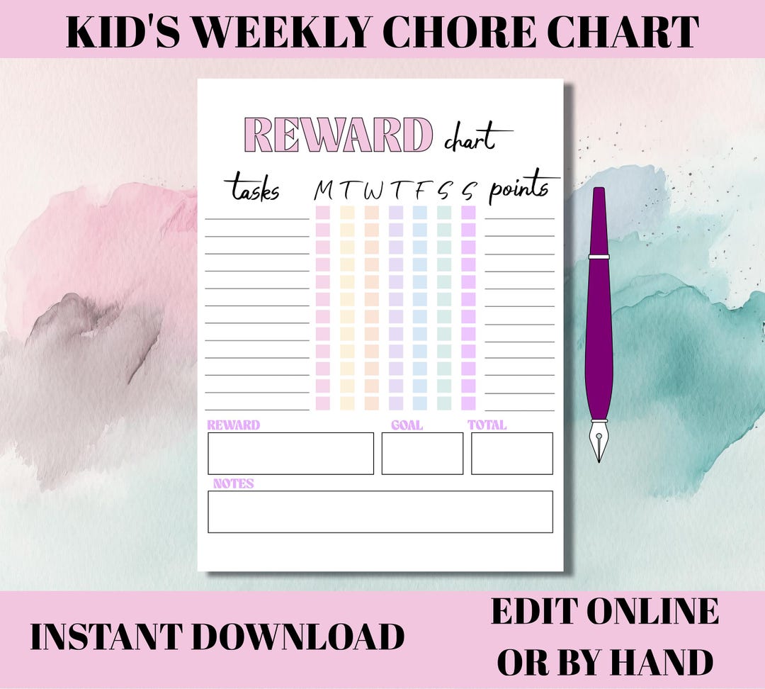 Kids Chore Chart Printable/ Kids Chart / Chart Bundle/rainbow Chart /colourful Chart / Digital ...