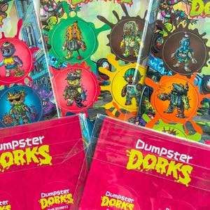 DumpsterDorks Collectible Caps 6-Pack // Nostalgic DumpsterDorks Characters Pogs // DumpsterDorks Toys and Games