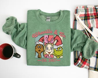 Grinch Christmas Sweater, Whoville Holiday Sweatshirt, Heather Sport Dark Green Cozy Pullover, Whimsical Xmas Sweater Gift, Gift Giving