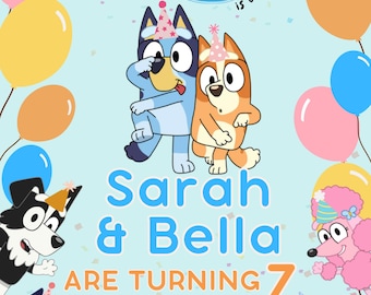 Bluey Birthday Invitation: Girl Party, Blue Theme (MADE-TO-ORDER Digital File)