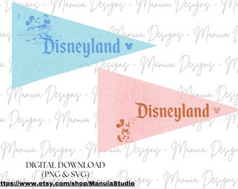 Banderines vintage de Mickey y Disneyland, pancarta para fiestas de Disney (archivo digital)