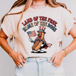 Perro caliente patriótico PNG, diseño de sublimación divertido del 4 de julio, Tierra de los Perros Libres, Clipart del Día de la Independencia