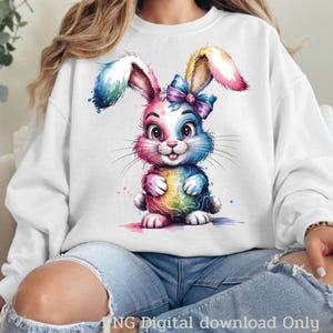 Rainbow Easter Bunny PNG, Cute Watercolor Rabbit Clipart, Colorful Bunny Sublimation, Spring Digital Download, Pastel Bunny Art
