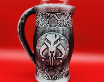 Caneca Mandalorian: Tema Star Wars, Impressão 3D Pintada à Mão