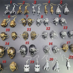 Pendientes de calavera, pendientes de Thing from Wednesday, pendientes de Jason X