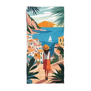Serviette de plage de Sicile - Art vintage d'affiche de voyage - Art de carte postale rétro, serviette de piscine, décor de plage, décor d'Italie, cadeau pour le voyageur