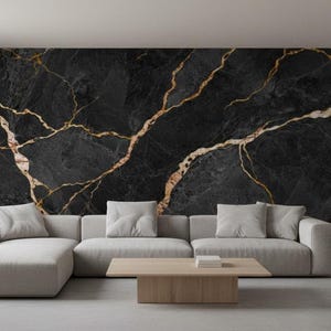 Black Marble Wallpaper | Gold Veins, Peel and Stick Wall mural wall art Self-Adhesive