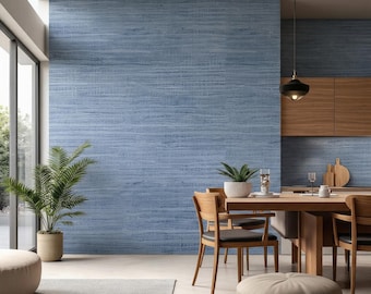 Blaue Tapete aus Grasstuch, künstliches texturiertes Küsten-Wandbild (Denim Blau)