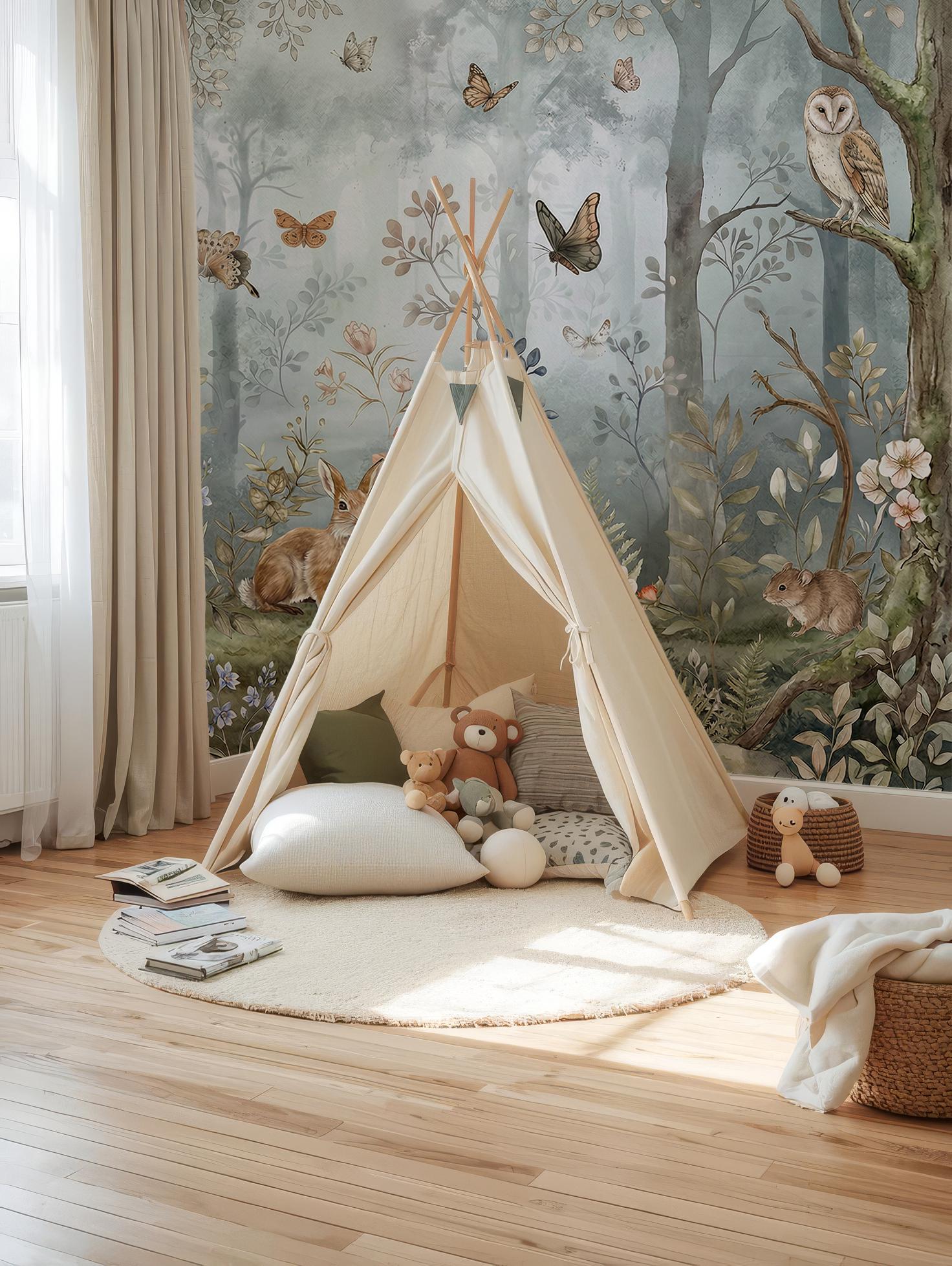 Forest Animals Wallpaper for Nursery, Woodland Mural Peel and Stick ...