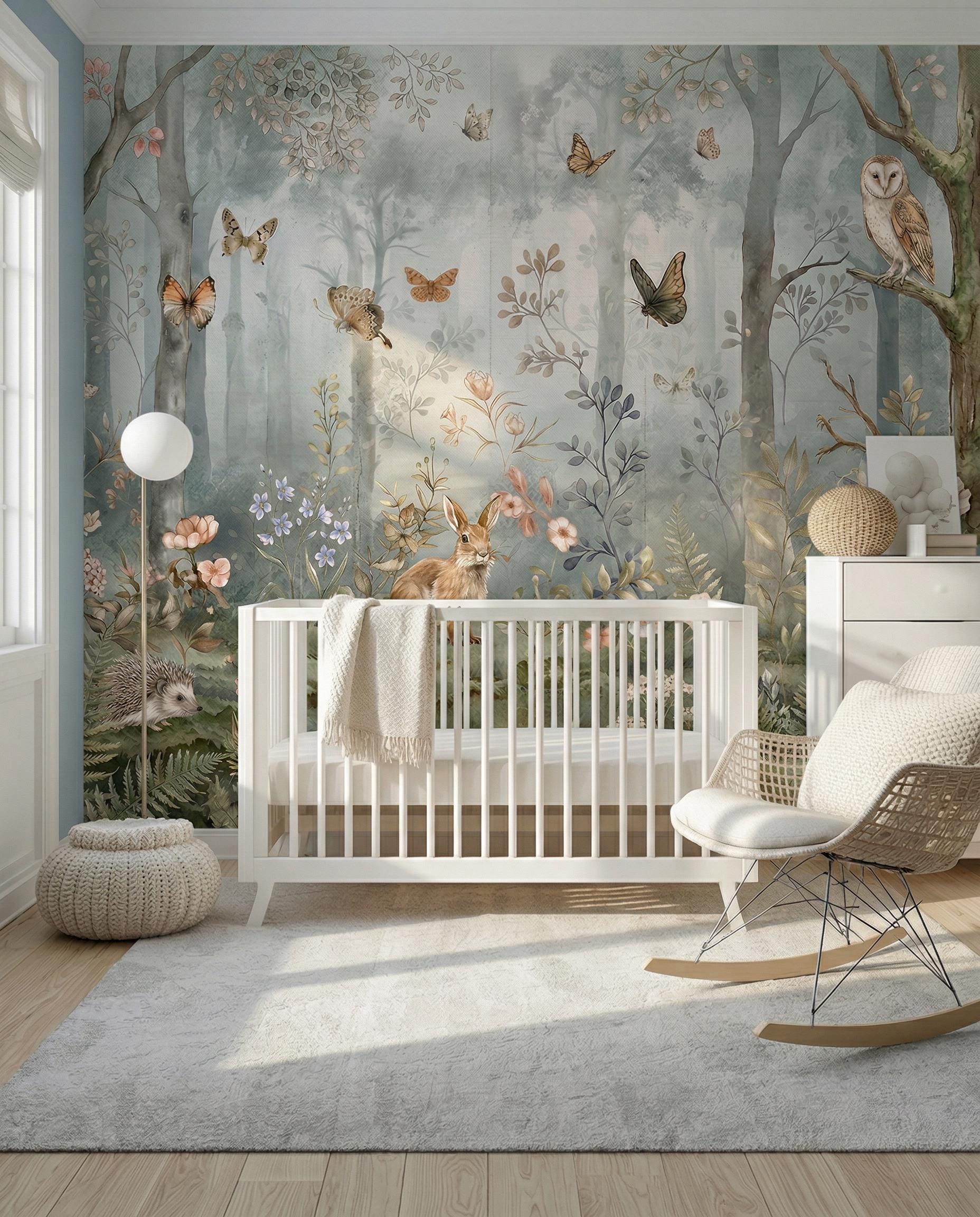 Forest Animals Wallpaper for Nursery, Woodland Mural Peel and Stick ...