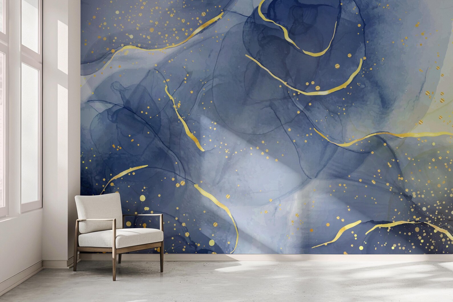 Blue and Gold Marble Wallpaper: Elegant Abstract Peel and Stick Mural ...