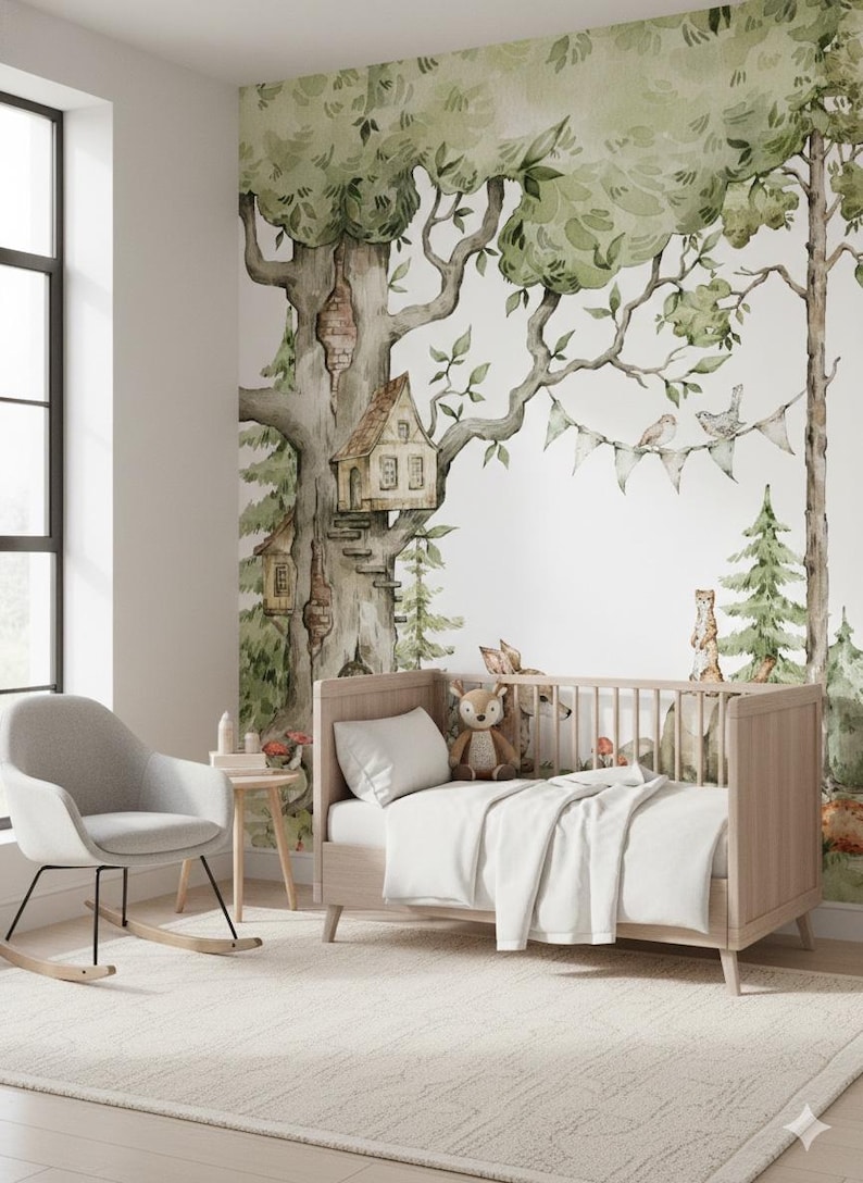Watercolor Woodland Animals Wallpaper, Nursery Decor, Peel and Stick - Etsy
