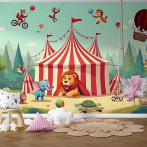 Enchanted Woodland Circus Wallpaper | Playful Animal Carnival Scene | Vibrant Kids Room Decor | Peel and Stick Children's Mural,Wallpapers