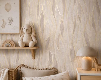 Beige Gold Geometric Wallpaper, Textured Art Deco Wall Decor (Peel and Stick)