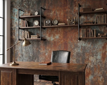 Papel pintado industrial con efecto metal oxidado, mural de pared autoadhesivo estilo loft.