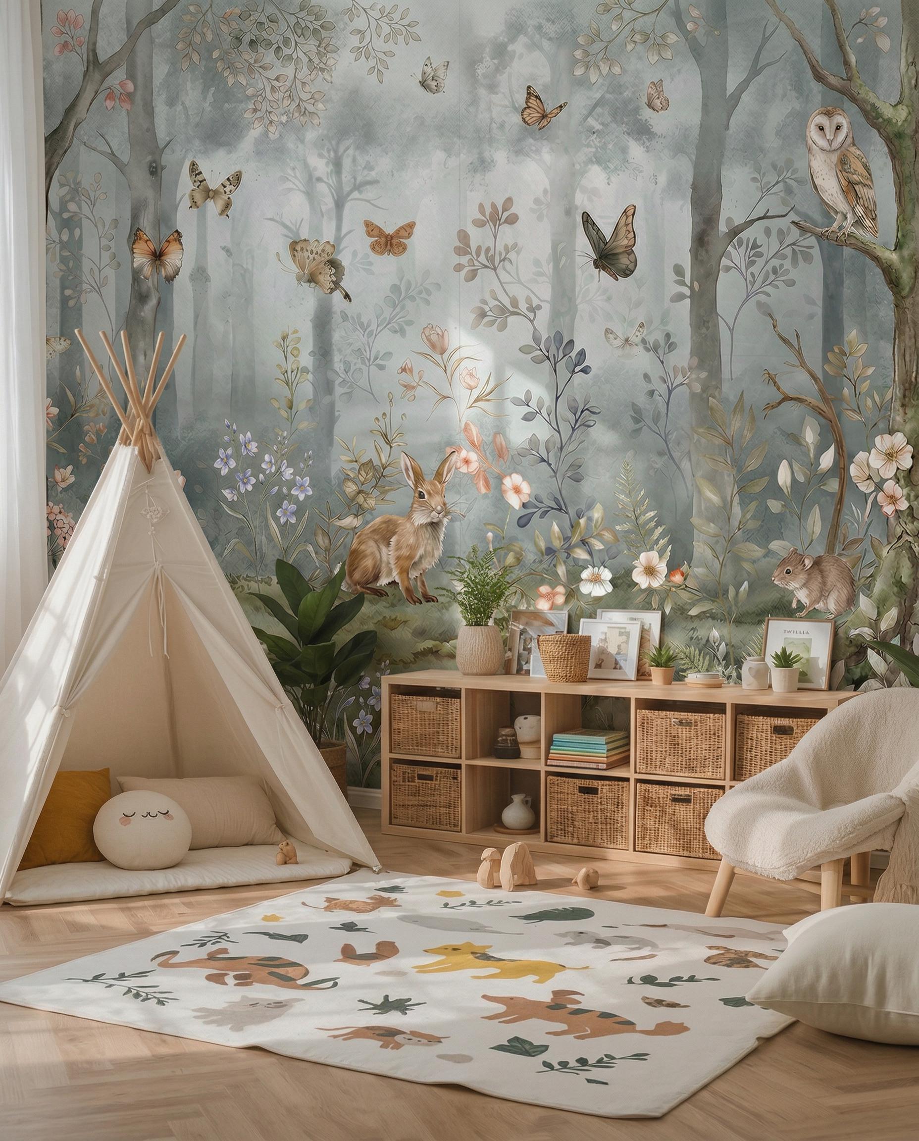 Forest Animals Wallpaper for Nursery, Woodland Mural Peel and Stick ...