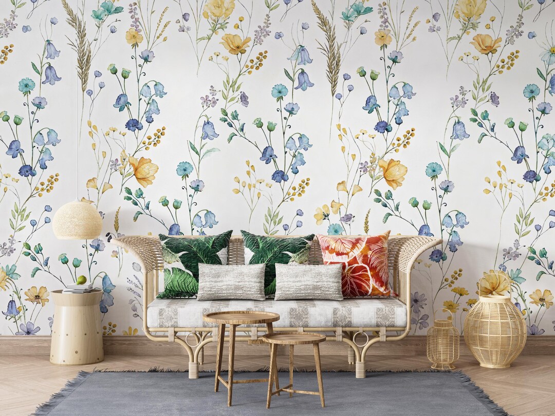 Watercolor Wildflower Meadow Wallpaper - Wall Mural - Wallpaper ...
