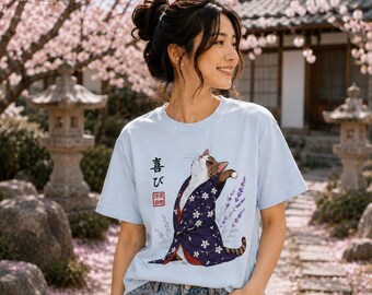 Retro Japanese Cat Kimono Shirt, Vintage Style Cat Tee, Cat in Kimono Shirt, Japanese Style Cat Tee, Japanese Art Tee, Anime Art Lover Gift